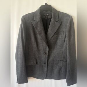Rafaella Women's Charcoal Gray & White Herringbone Lined Business Blazer Size 8.